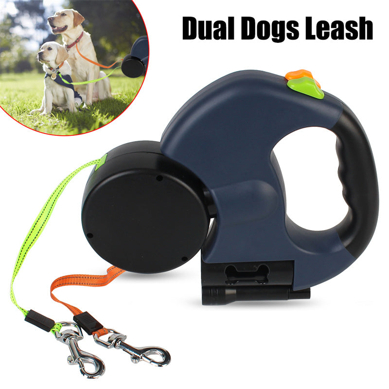 🐾 Guinzaglio Retrattile Doppio con Luce LED – Anti-Groviglio 360° per Cani