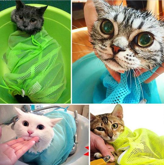 🐱 Sacco rete multifunzione per bagno, lavaggio e taglio unghie gatto