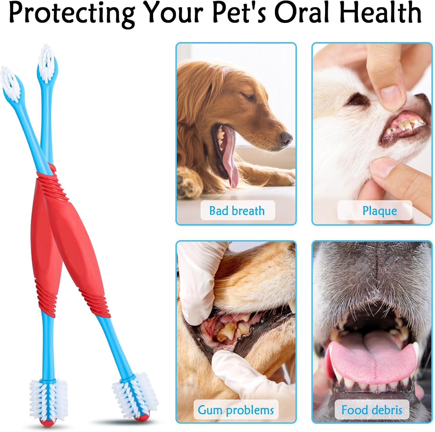 Spazzolino Dentale 360° per Cani e Gatti – Doppia Testina per Pulizia Profonda 🐶🐱🦷