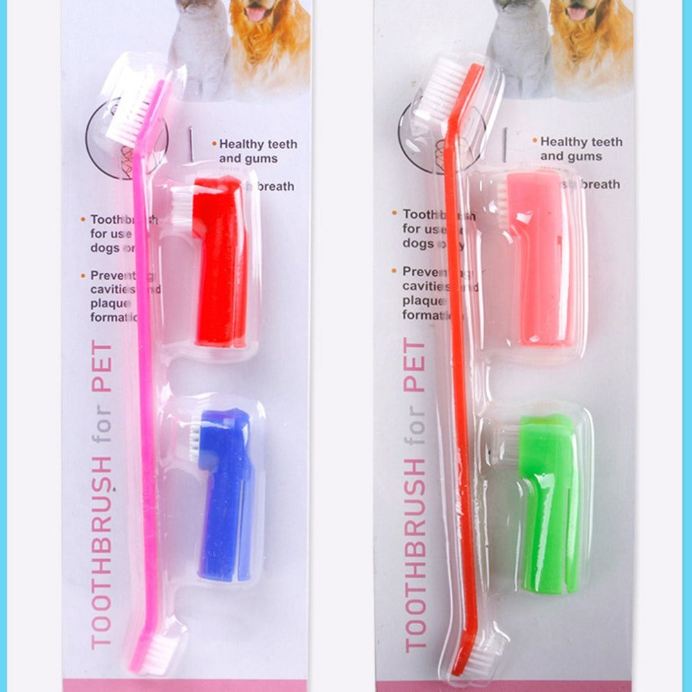 🦷 Set spazzolini per cani e gatti – doppia testina + spazzolino da dito