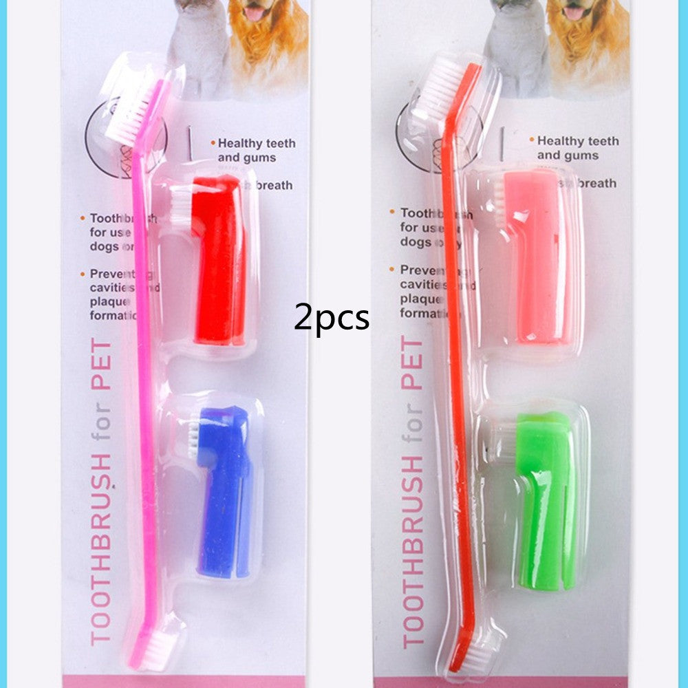 🦷 Set spazzolini per cani e gatti – doppia testina + spazzolino da dito