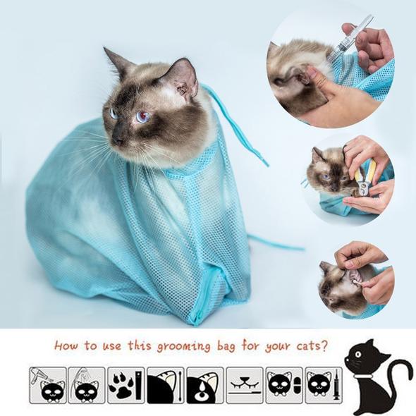 🐱 Sacco rete multifunzione per bagno, lavaggio e taglio unghie gatto