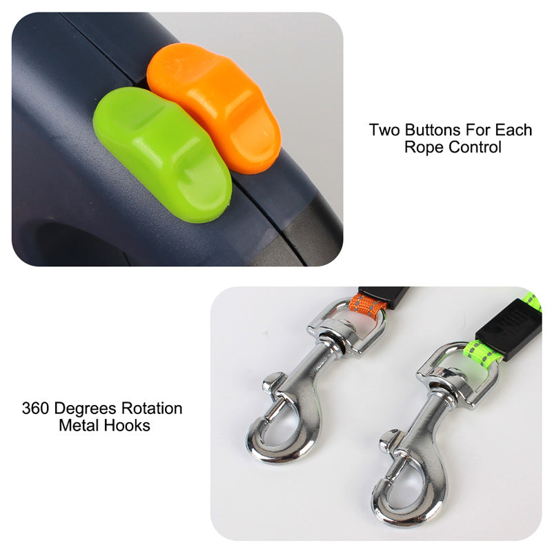 🐾 Guinzaglio Retrattile Doppio con Luce LED – Anti-Groviglio 360° per Cani
