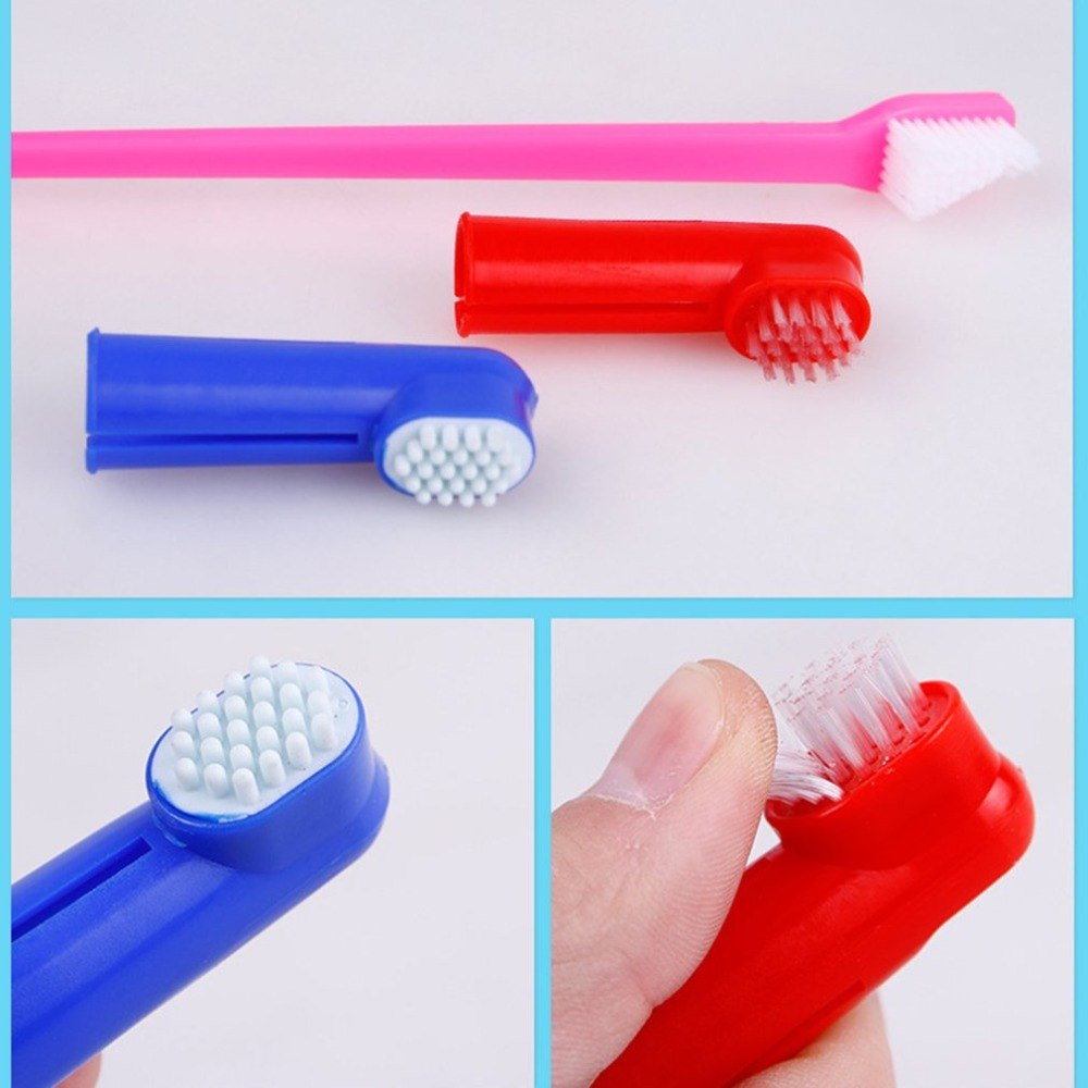 🦷 Set spazzolini per cani e gatti – doppia testina + spazzolino da dito
