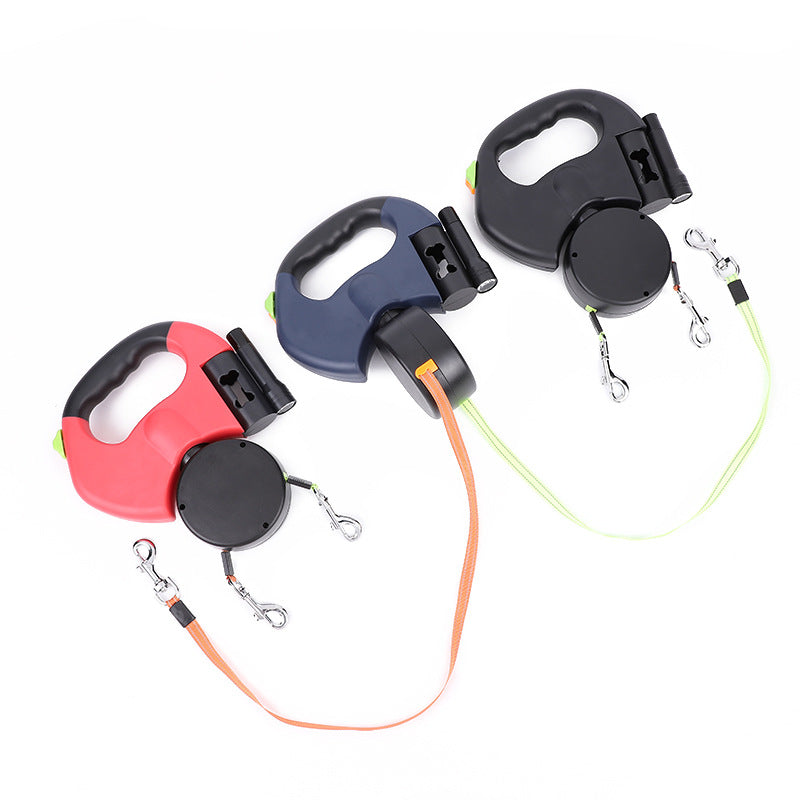 🐾 Guinzaglio Retrattile Doppio con Luce LED – Anti-Groviglio 360° per Cani