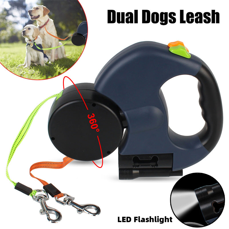 🐾 Guinzaglio Retrattile Doppio con Luce LED – Anti-Groviglio 360° per Cani